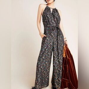 Anthropologie Eva Franco Edita Halter Metallic Clip Dot Jumpsuit Size 4 No Belt